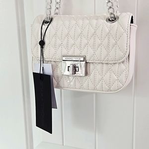 Kendall + Kylie Crossbody Quilted Purse - White & Silver